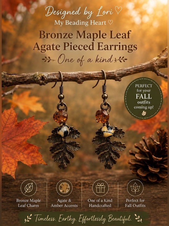 My Beading Heart 2 ❤️ Jewelry - Bronze Agate Amber  Earring. One of a kind! Great gift 🍂